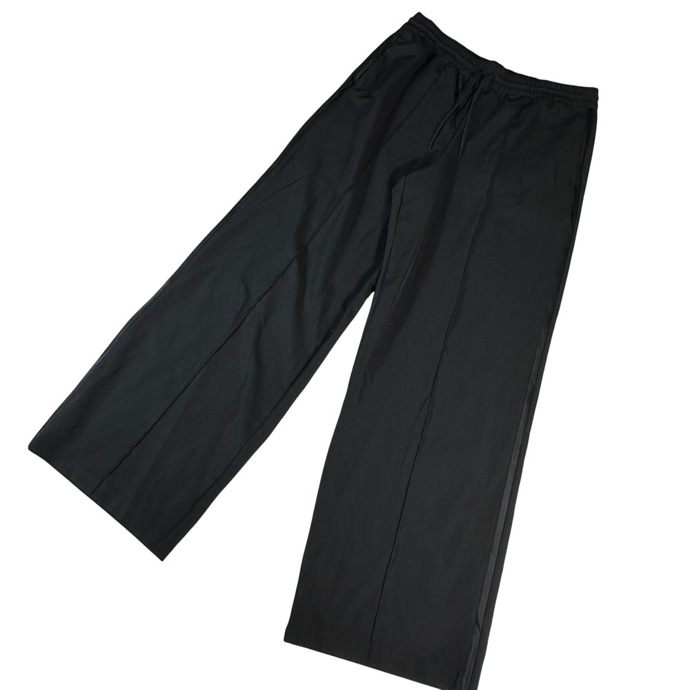 Athleta Brooklyn Wide Leg Pants Women Large Tall Black Drawstring Seam Detail